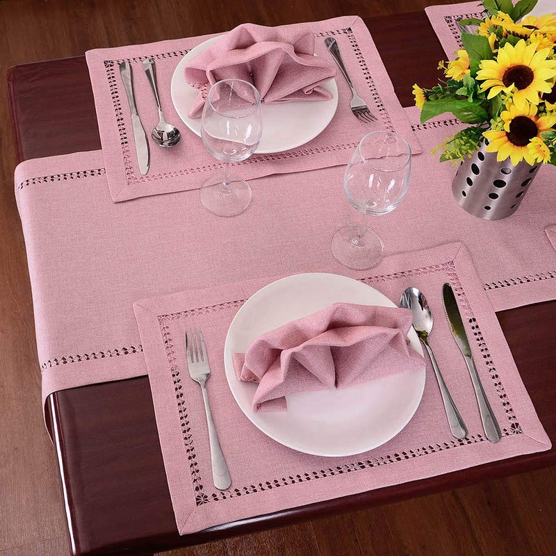 Grelucgo Handcrafted Solid Color Dining Table Runner, Dresser Scarf, Double-Hemstitched (Pink, 14 x 72) - Image 3